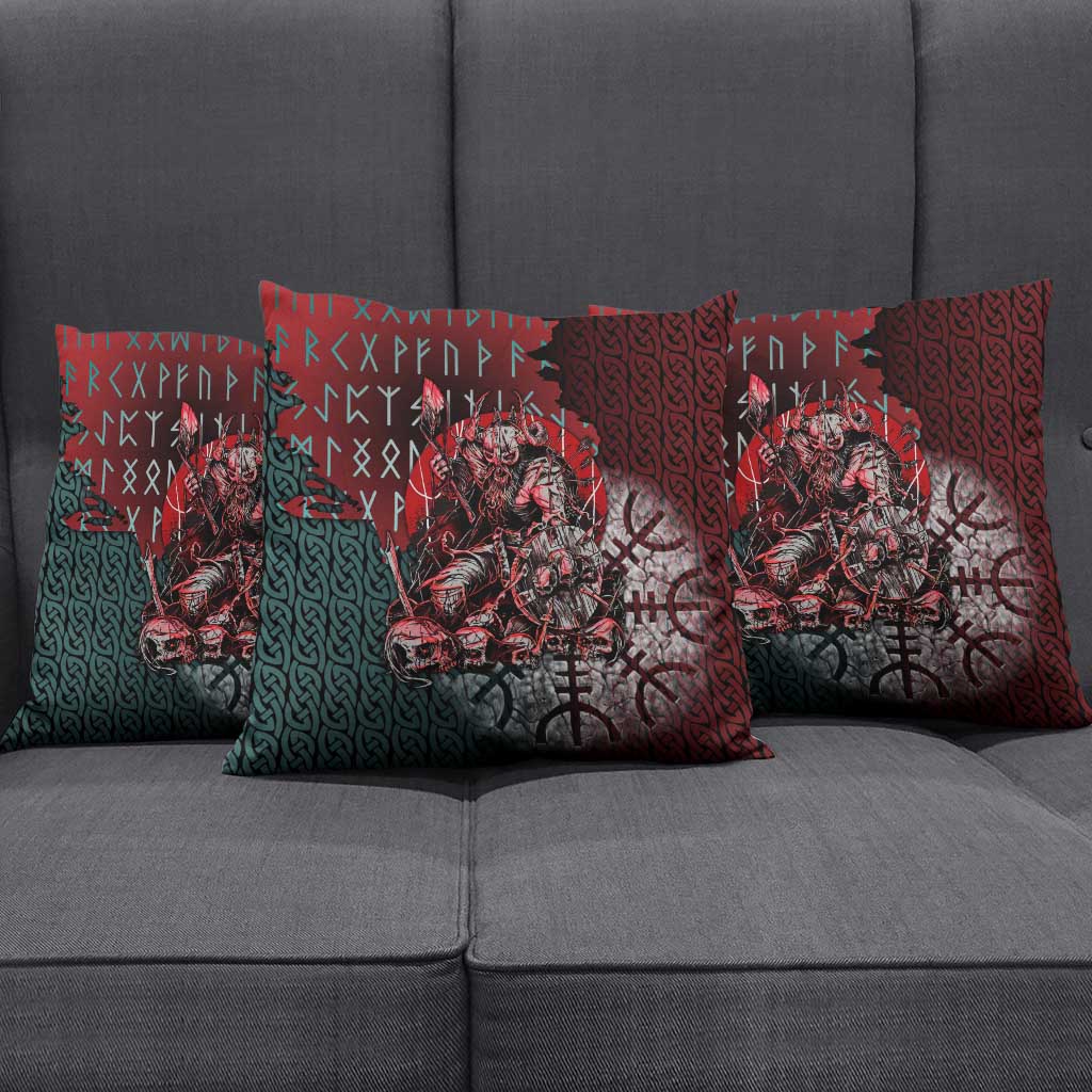Viking Warrior Pillow Cover with Runes and Blood Battle Scene Norse Valor Tribute - Wonder Print Shop