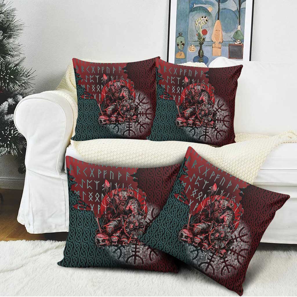 Viking Warrior Pillow Cover with Runes and Blood Battle Scene Norse Valor Tribute - Wonder Print Shop