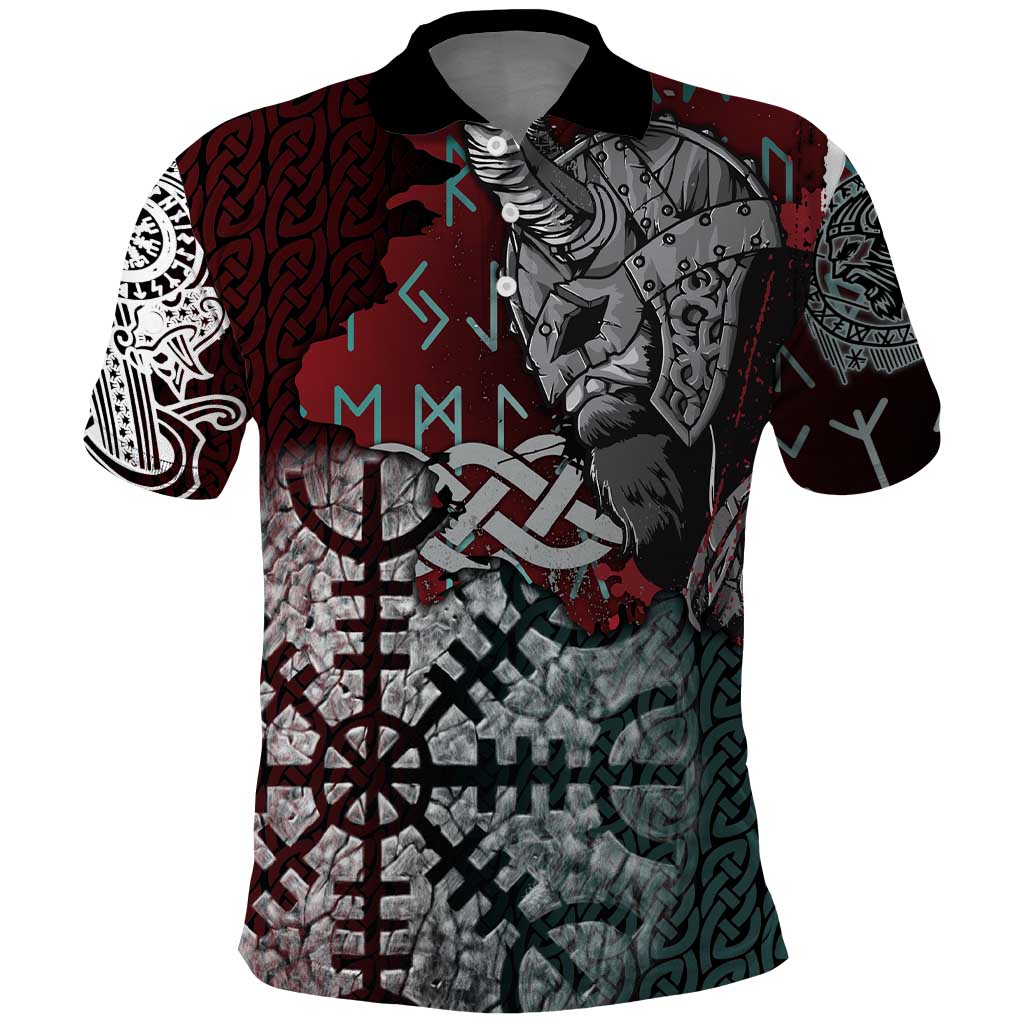 Viking Warrior Polo Shirt with Runes and Blood Battle Scene Norse Valor Tribute - Wonder Print Shop