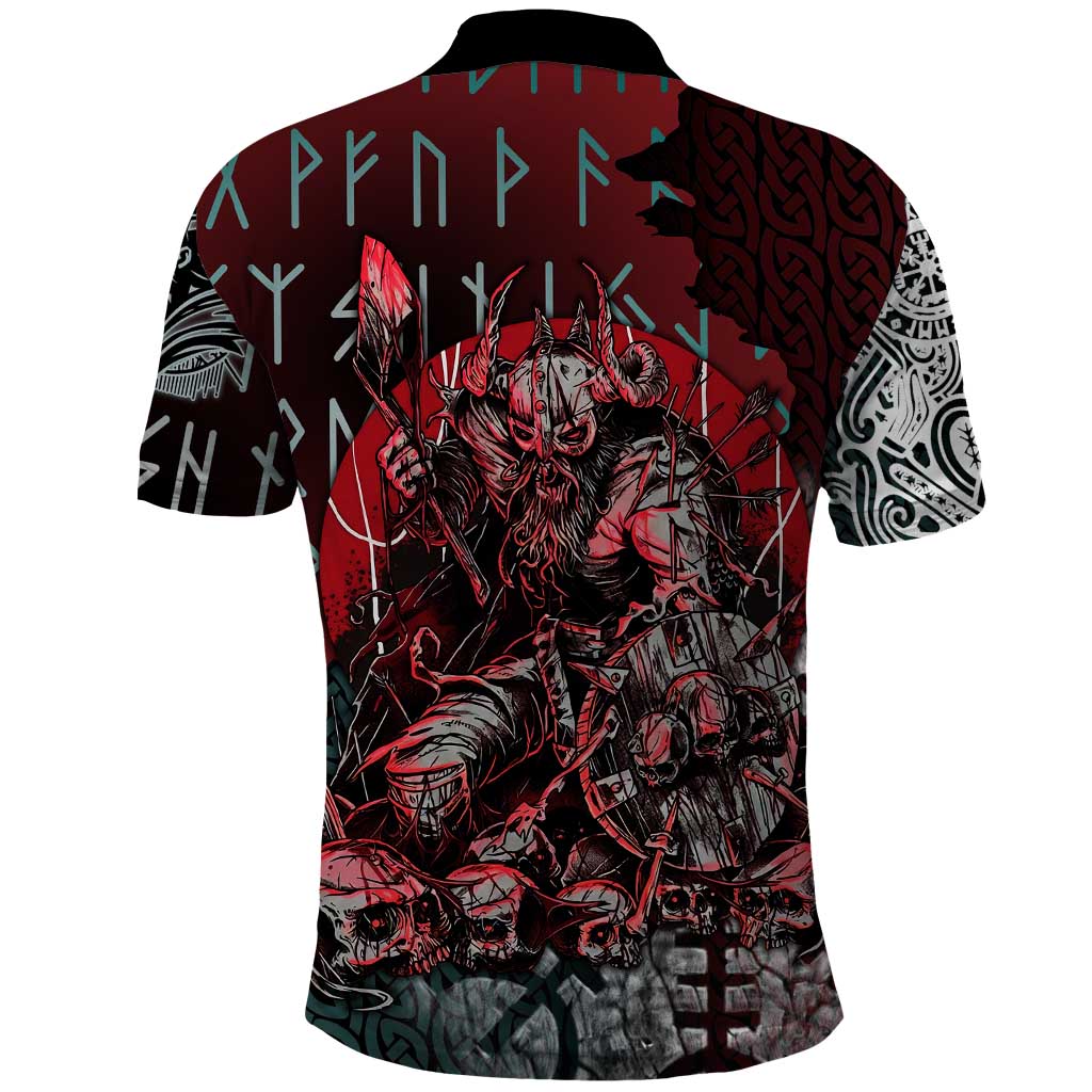 Viking Warrior Polo Shirt with Runes and Blood Battle Scene Norse Valor Tribute - Wonder Print Shop