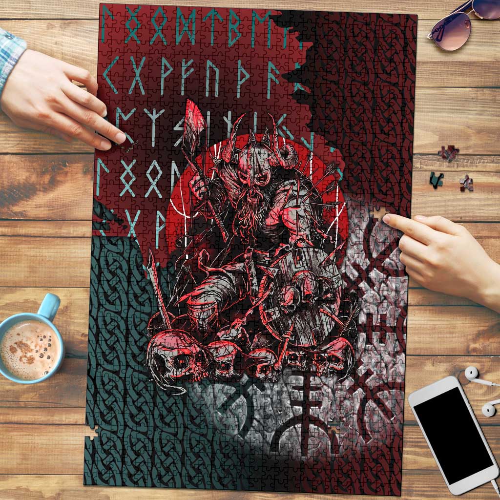 Viking Warrior Puzzle with Runes and Blood Battle Scene Norse Valor Tribute - Wonder Print Shop