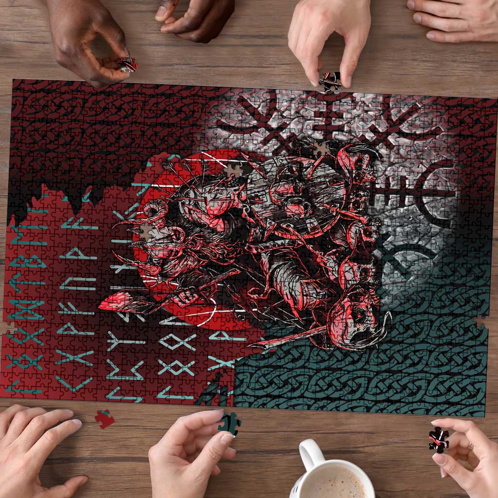 Viking Warrior Puzzle with Runes and Blood Battle Scene Norse Valor Tribute - Wonder Print Shop