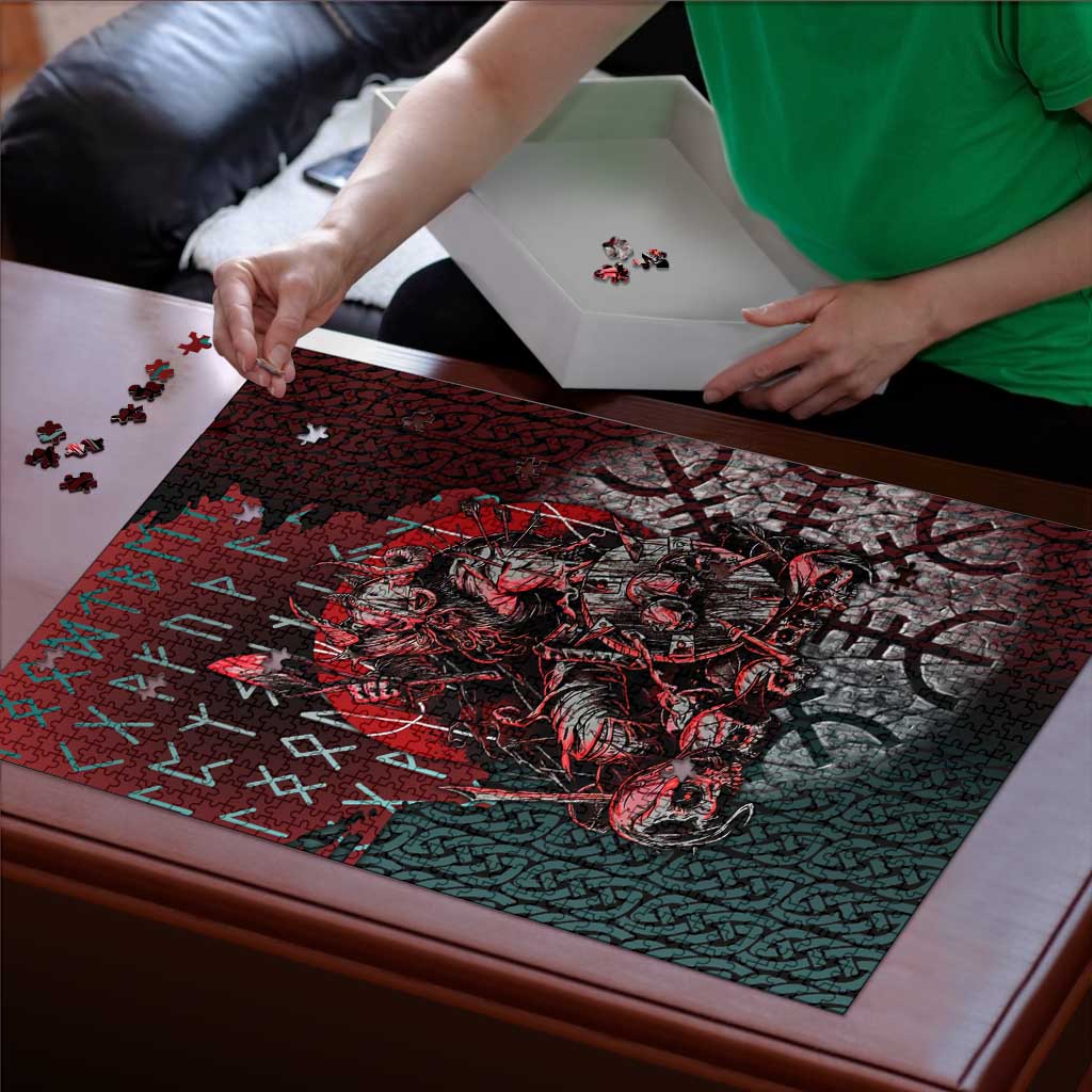 Viking Warrior Puzzle with Runes and Blood Battle Scene Norse Valor Tribute - Wonder Print Shop