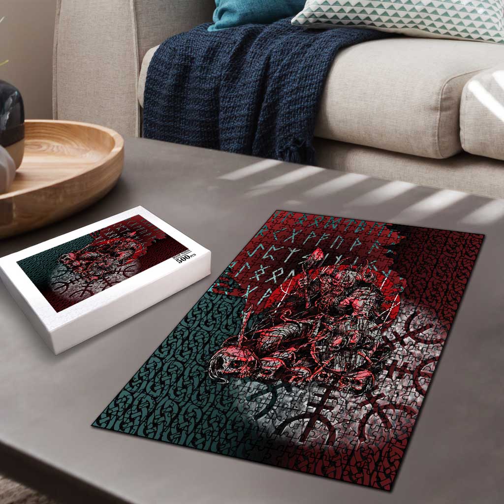 Viking Warrior Puzzle with Runes and Blood Battle Scene Norse Valor Tribute - Wonder Print Shop
