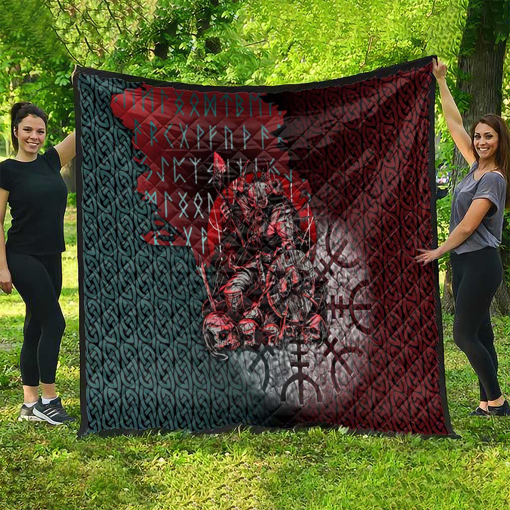 Viking Warrior Quilt with Runes and Blood Battle Scene Norse Valor Tribute - Wonder Print Shop