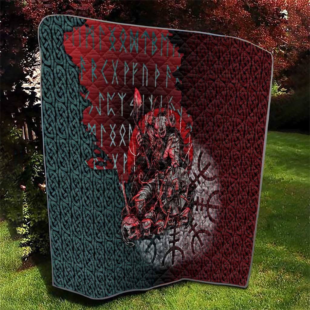 Viking Warrior Quilt with Runes and Blood Battle Scene Norse Valor Tribute - Wonder Print Shop