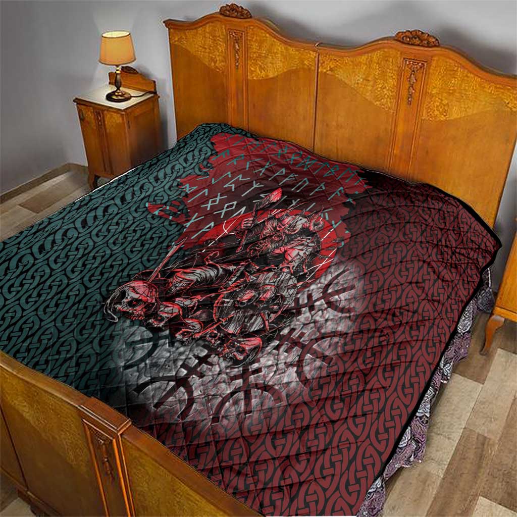 Viking Warrior Quilt with Runes and Blood Battle Scene Norse Valor Tribute - Wonder Print Shop