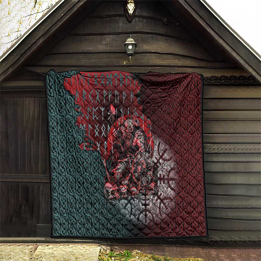 Viking Warrior Quilt with Runes and Blood Battle Scene Norse Valor Tribute - Wonder Print Shop