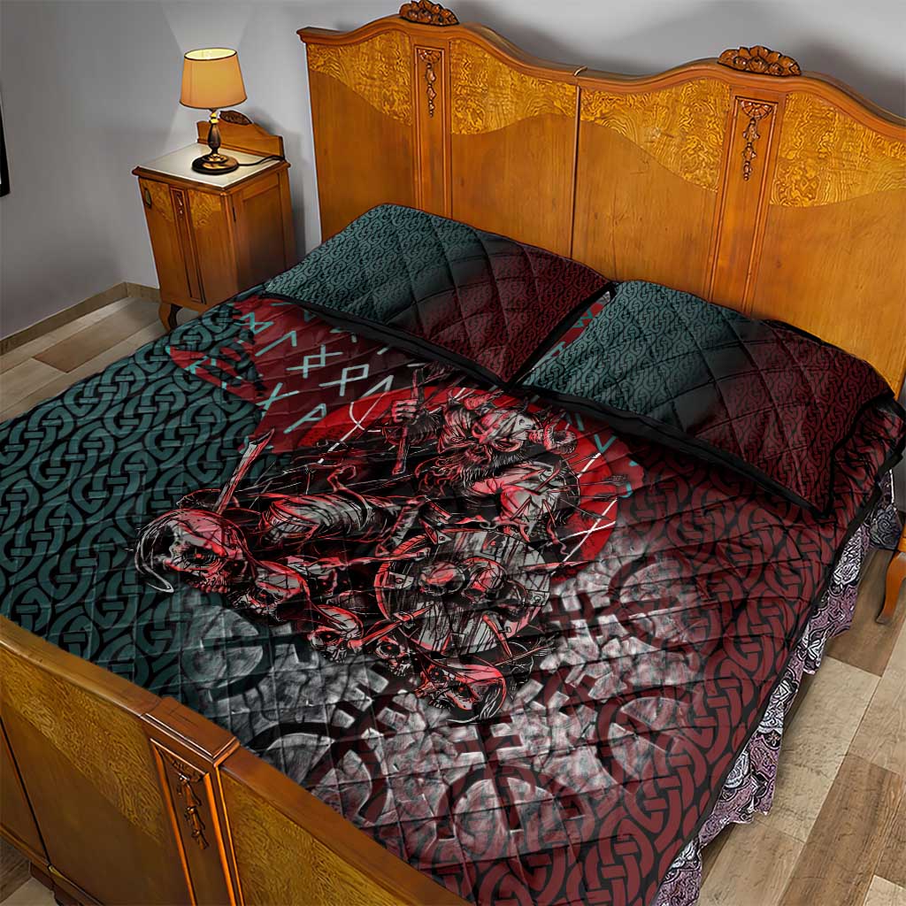 Viking Warrior Quilt Bed Set with Runes and Blood Battle Scene Norse Valor Tribute - Wonder Print Shop