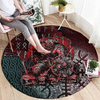 Viking Warrior Round Carpet with Runes and Blood Battle Scene Norse Valor Tribute - Wonder Print Shop