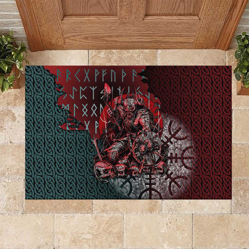 Viking Warrior Rubber Doormat with Runes and Blood Battle Scene Norse Valor Tribute - Wonder Print Shop