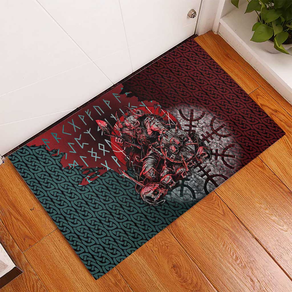 Viking Warrior Rubber Doormat with Runes and Blood Battle Scene Norse Valor Tribute - Wonder Print Shop