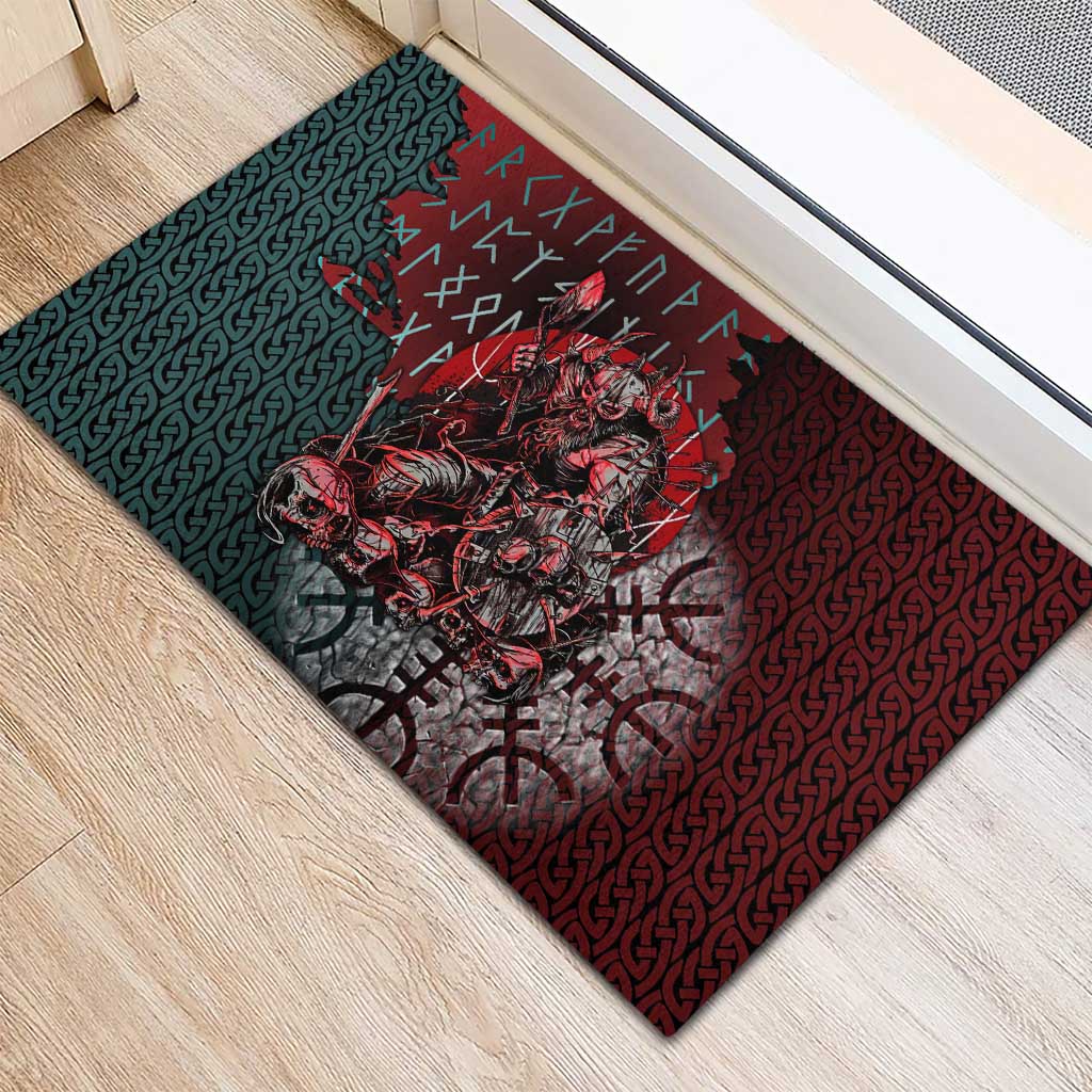 Viking Warrior Rubber Doormat with Runes and Blood Battle Scene Norse Valor Tribute - Wonder Print Shop