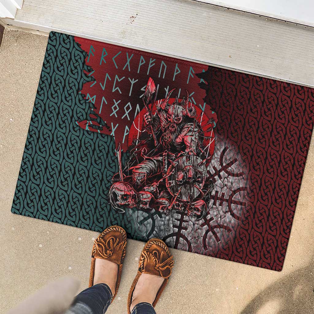 Viking Warrior Rubber Doormat with Runes and Blood Battle Scene Norse Valor Tribute - Wonder Print Shop