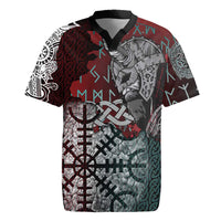 Viking Warrior Rugby Jersey with Runes and Blood Battle Scene Norse Valor Tribute - Wonder Print Shop
