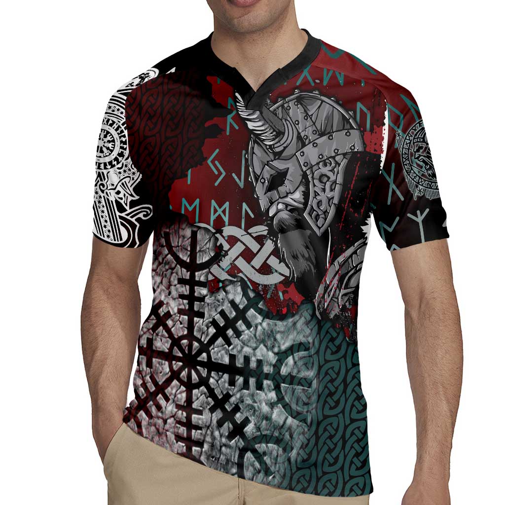 Viking Warrior Rugby Jersey with Runes and Blood Battle Scene Norse Valor Tribute - Wonder Print Shop