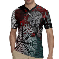 Viking Warrior Rugby Jersey with Runes and Blood Battle Scene Norse Valor Tribute - Wonder Print Shop