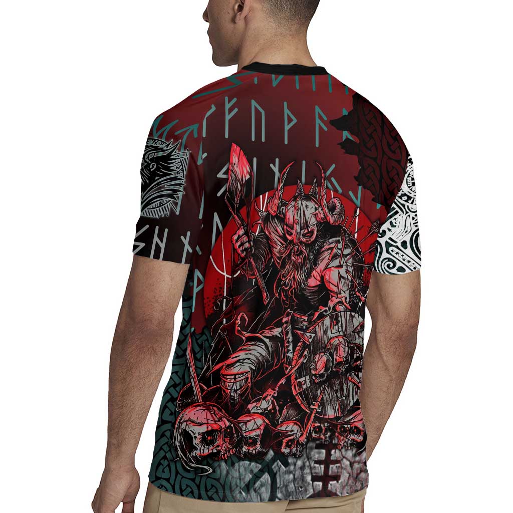 Viking Warrior Rugby Jersey with Runes and Blood Battle Scene Norse Valor Tribute - Wonder Print Shop