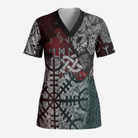 Viking Warrior Scrub Top with Runes and Blood Battle Scene Norse Valor Tribute - Wonder Print Shop