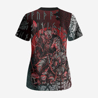 Viking Warrior Scrub Top with Runes and Blood Battle Scene Norse Valor Tribute - Wonder Print Shop