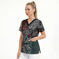 Viking Warrior Scrub Top with Runes and Blood Battle Scene Norse Valor Tribute - Wonder Print Shop