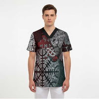 Viking Warrior Scrub Top with Runes and Blood Battle Scene Norse Valor Tribute - Wonder Print Shop