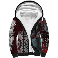 Viking Warrior Sherpa Hoodie with Runes and Blood Battle Scene Norse Valor Tribute - Wonder Print Shop