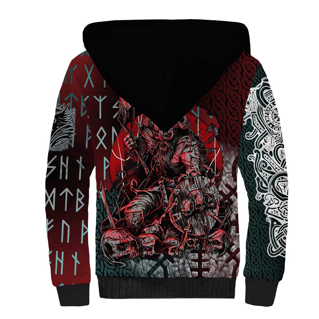 Viking Warrior Sherpa Hoodie with Runes and Blood Battle Scene Norse Valor Tribute - Wonder Print Shop
