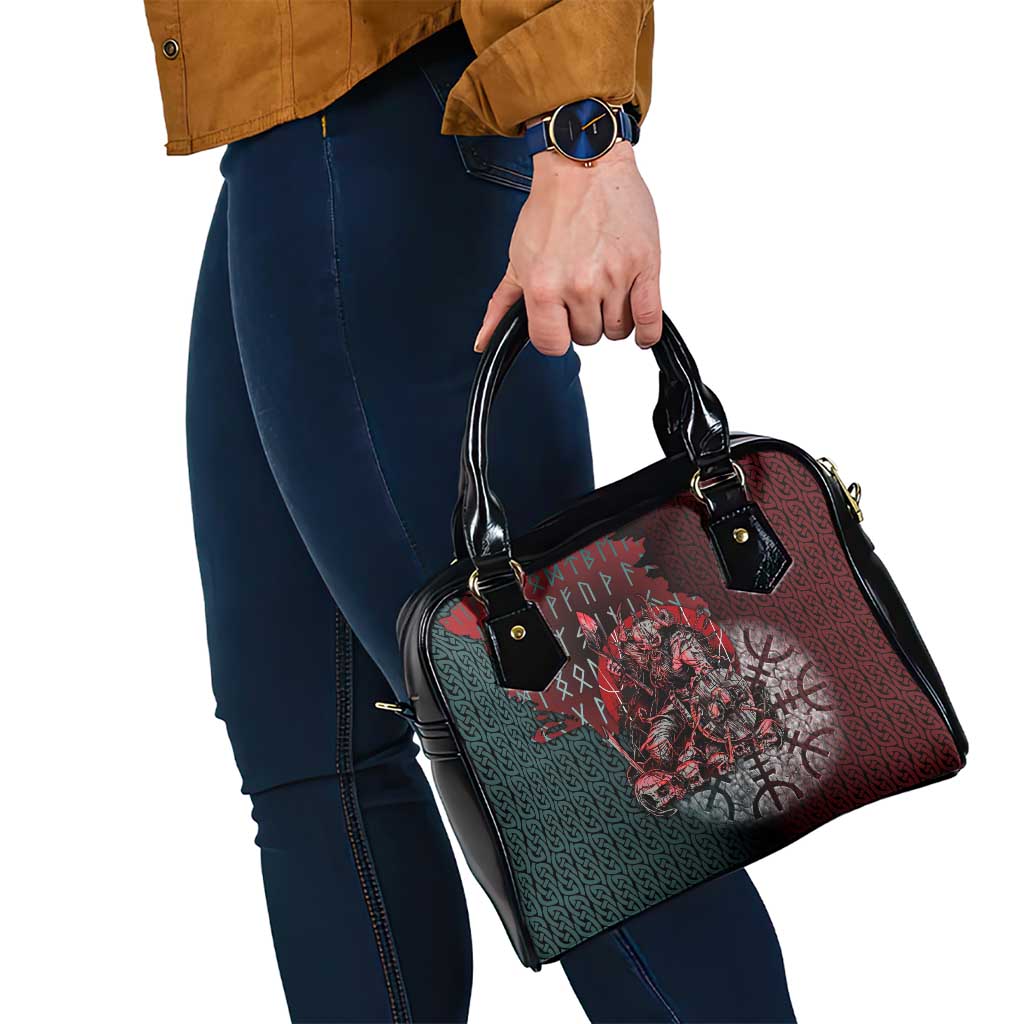 Viking Warrior Shoulder Handbag with Runes and Blood Battle Scene Norse Valor Tribute - Wonder Print Shop
