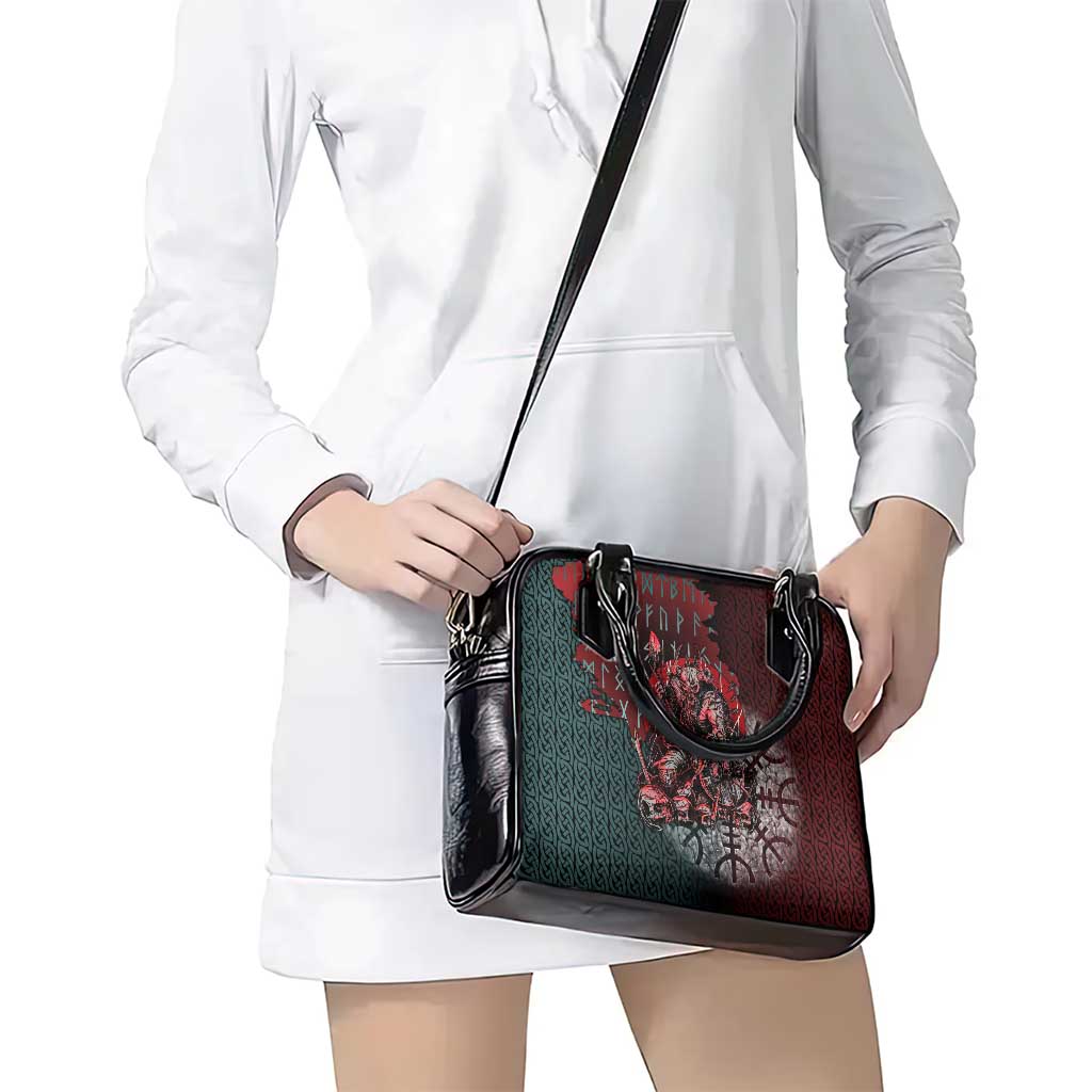 Viking Warrior Shoulder Handbag with Runes and Blood Battle Scene Norse Valor Tribute - Wonder Print Shop
