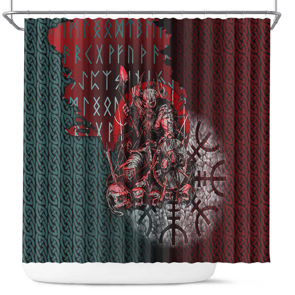 Viking Warrior Shower Curtain with Runes and Blood Battle Scene Norse Valor Tribute - Wonder Print Shop