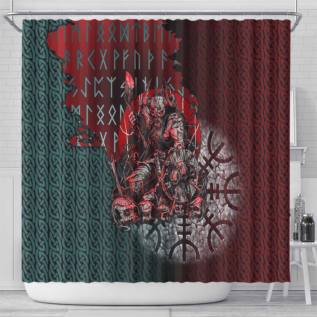 Viking Warrior Shower Curtain with Runes and Blood Battle Scene Norse Valor Tribute - Wonder Print Shop