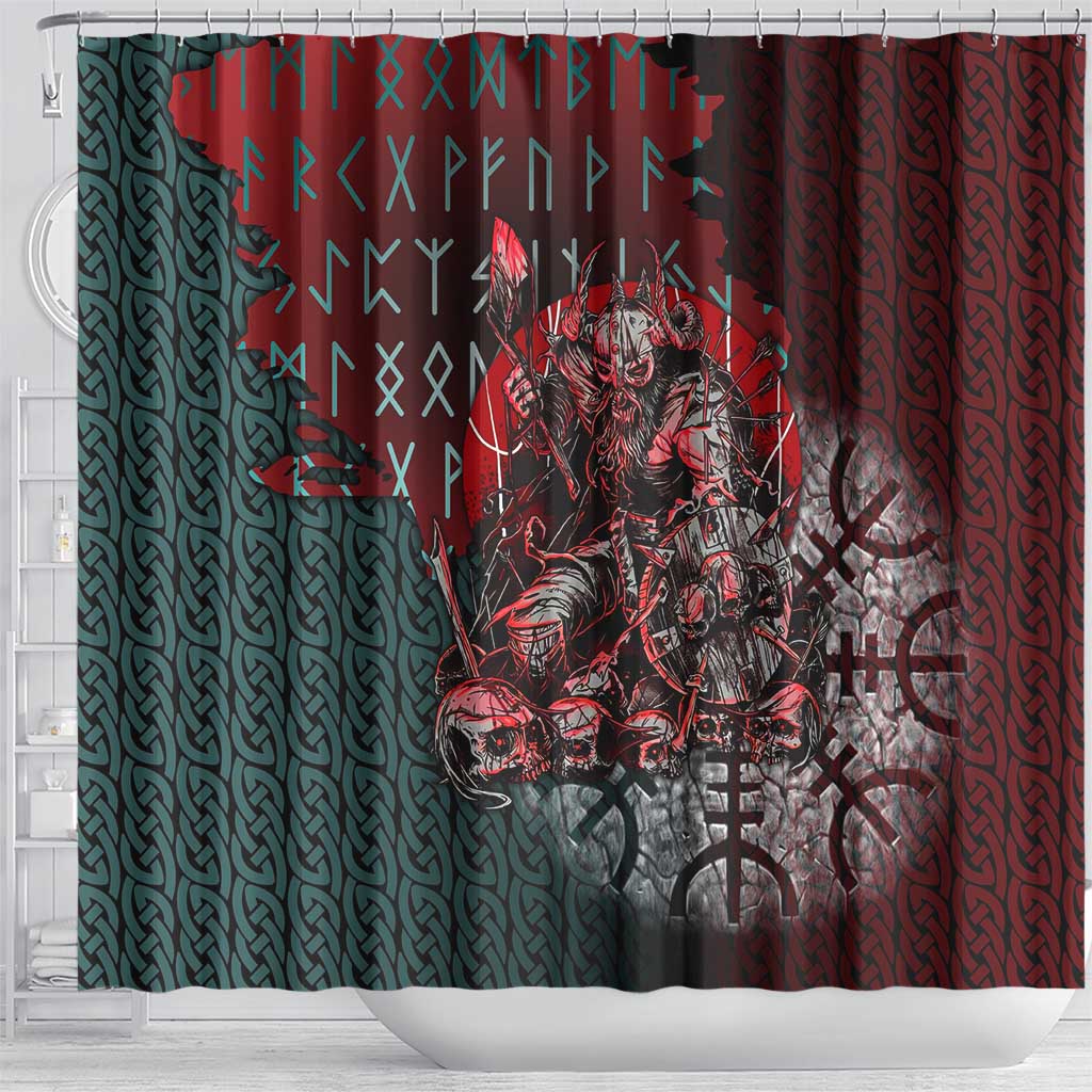 Viking Warrior Shower Curtain with Runes and Blood Battle Scene Norse Valor Tribute - Wonder Print Shop
