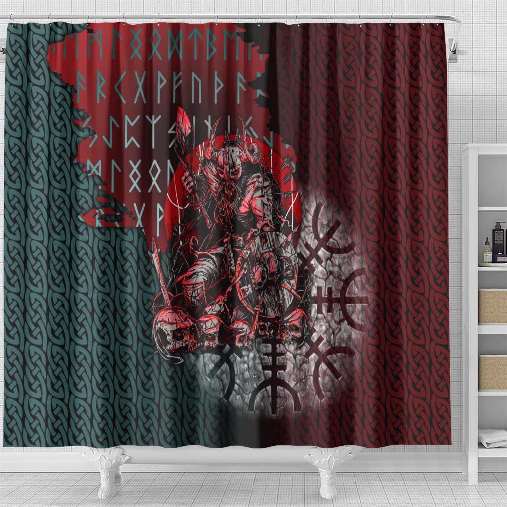 Viking Warrior Shower Curtain with Runes and Blood Battle Scene Norse Valor Tribute - Wonder Print Shop