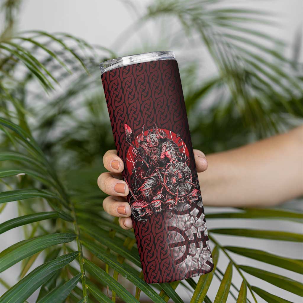 Viking Warrior Skinny Tumbler with Runes and Blood Battle Scene Norse Valor Tribute - Wonder Print Shop
