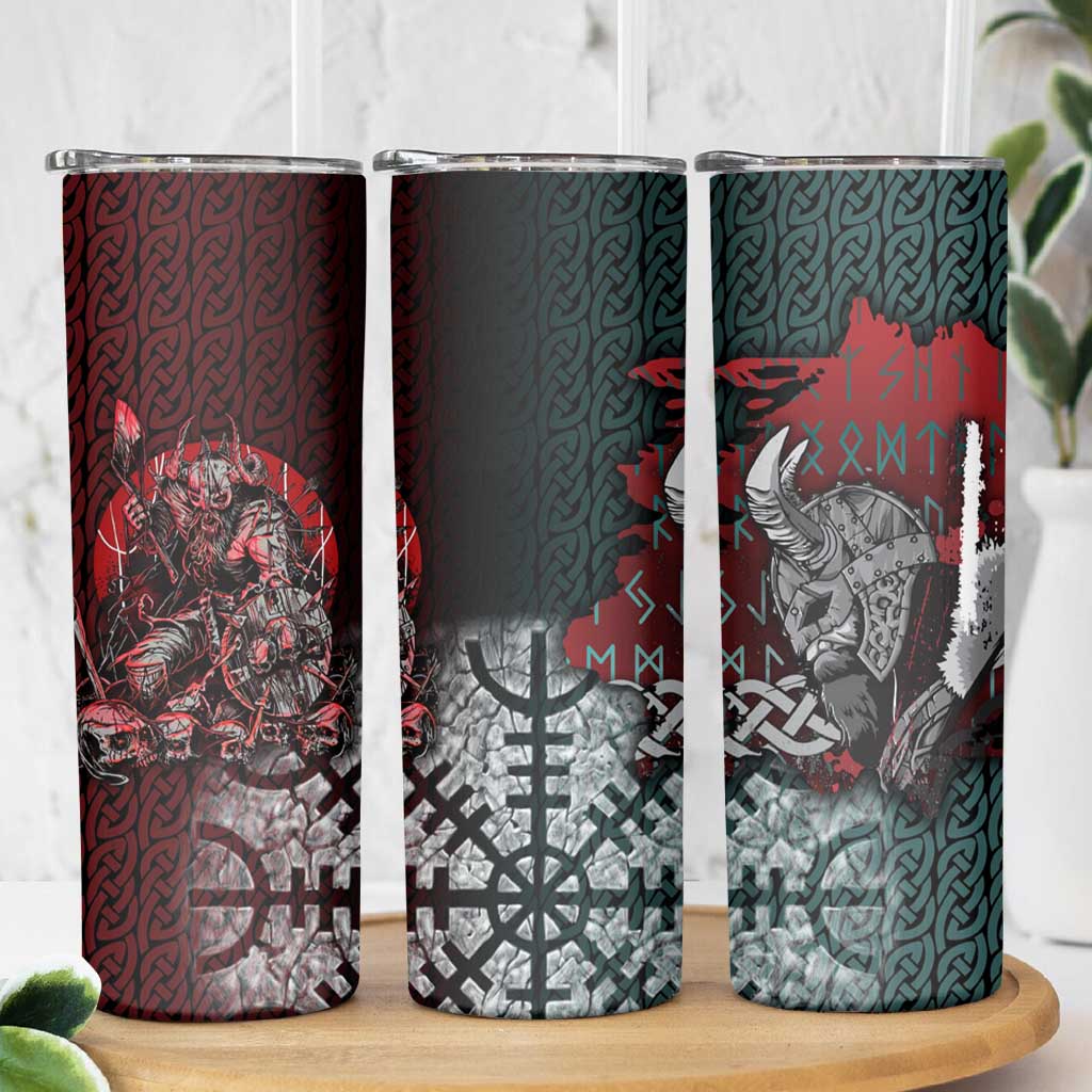 Viking Warrior Skinny Tumbler with Runes and Blood Battle Scene Norse Valor Tribute - Wonder Print Shop