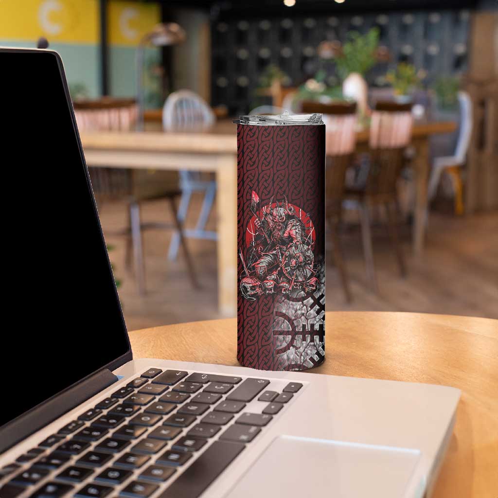 Viking Warrior Skinny Tumbler with Runes and Blood Battle Scene Norse Valor Tribute - Wonder Print Shop