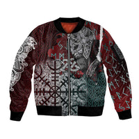 Viking Warrior Sleeve Zip Bomber Jacket with Runes and Blood Battle Scene Norse Valor Tribute - Wonder Print Shop