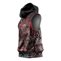 Viking Warrior Sleeveless Hoodie with Runes and Blood Battle Scene Norse Valor Tribute - Wonder Print Shop