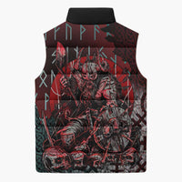 Viking Warrior Sleeveless Puffer Jacket with Runes and Blood Battle Scene Norse Valor Tribute - Wonder Print Shop