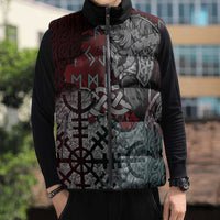 Viking Warrior Sleeveless Puffer Jacket with Runes and Blood Battle Scene Norse Valor Tribute - Wonder Print Shop
