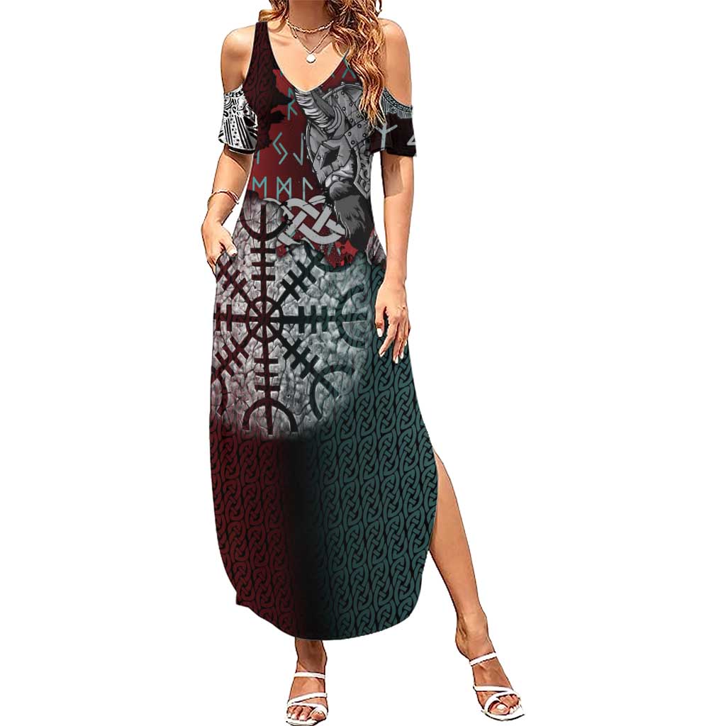 Viking Warrior Summer Maxi Dress with Runes and Blood Battle Scene Norse Valor Tribute - Wonder Print Shop