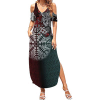 Viking Warrior Summer Maxi Dress with Runes and Blood Battle Scene Norse Valor Tribute - Wonder Print Shop