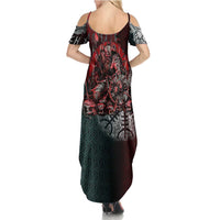 Viking Warrior Summer Maxi Dress with Runes and Blood Battle Scene Norse Valor Tribute - Wonder Print Shop