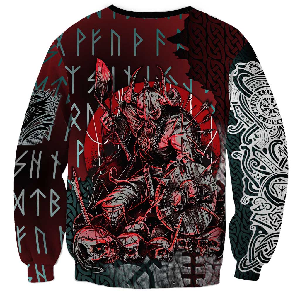 Viking Warrior Sweatshirt with Runes and Blood Battle Scene Norse Valor Tribute - Wonder Print Shop