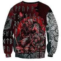 Viking Warrior Sweatshirt with Runes and Blood Battle Scene Norse Valor Tribute - Wonder Print Shop