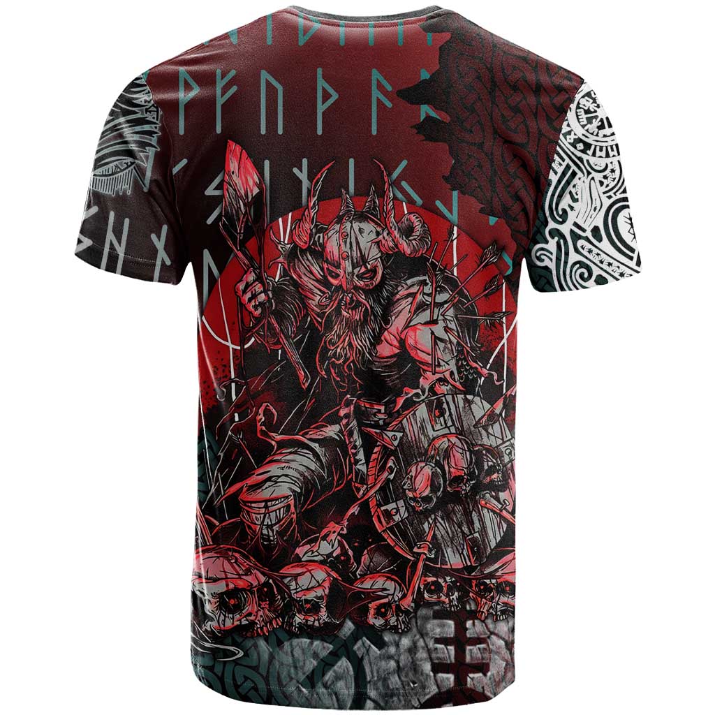 Viking Warrior T Shirt with Runes and Blood Battle Scene Norse Valor Tribute - Wonder Print Shop
