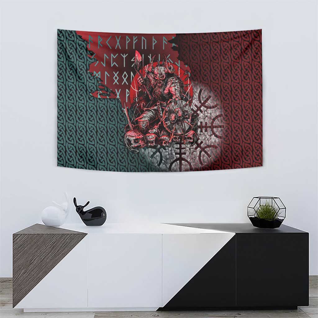 Viking Warrior Tapestry with Runes and Blood Battle Scene Norse Valor Tribute - Wonder Print Shop