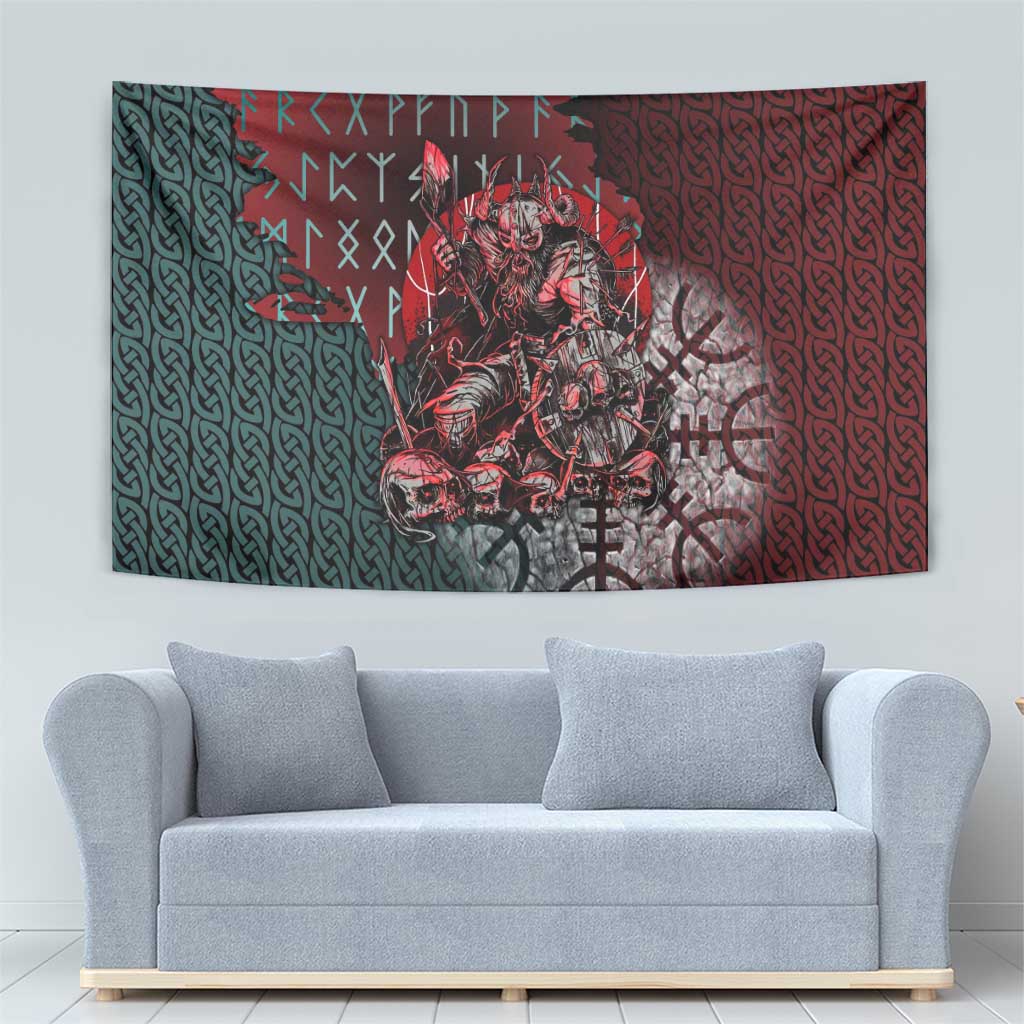 Viking Warrior Tapestry with Runes and Blood Battle Scene Norse Valor Tribute - Wonder Print Shop