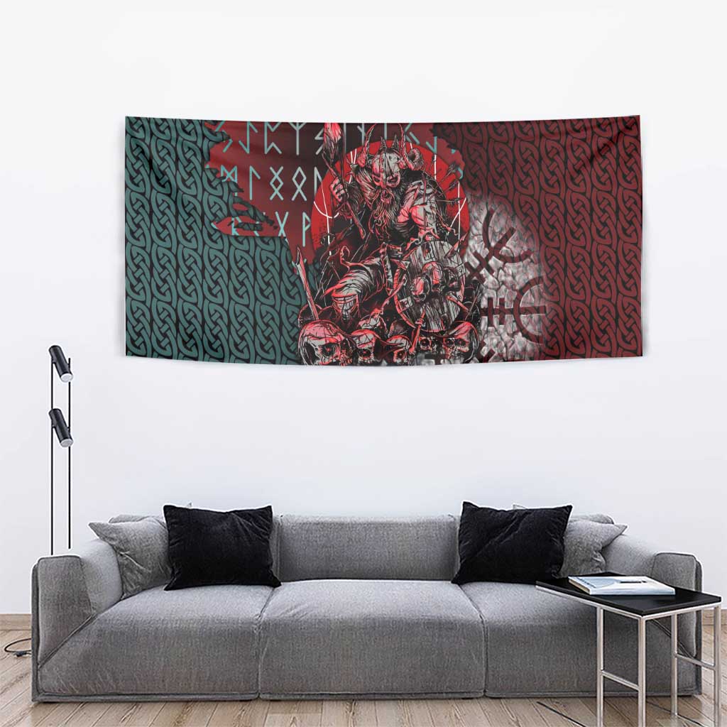 Viking Warrior Tapestry with Runes and Blood Battle Scene Norse Valor Tribute - Wonder Print Shop